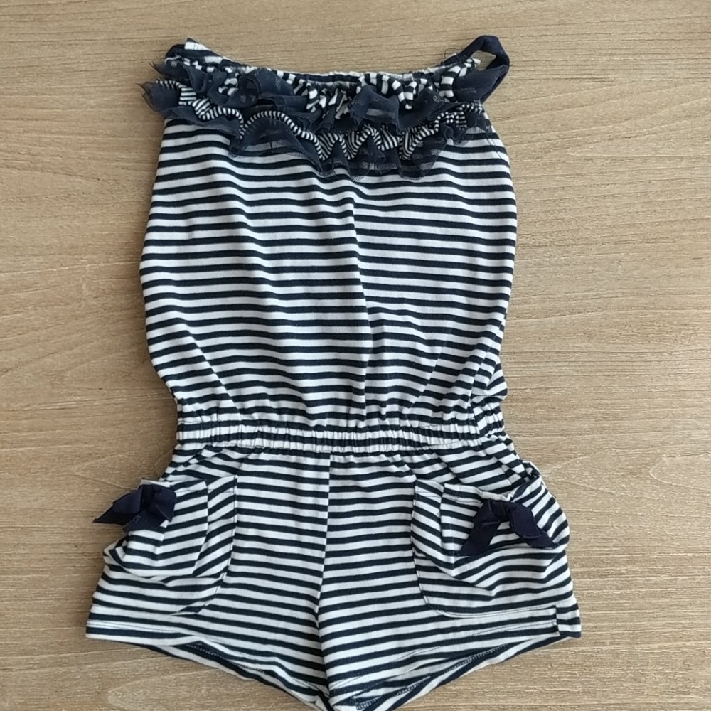 Kate Mack romper in navy and blue stripe